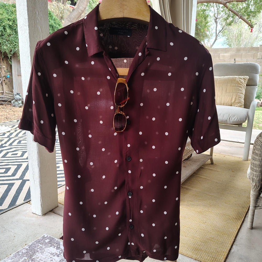 All Saints Burgundy Short Sleeve Shirt